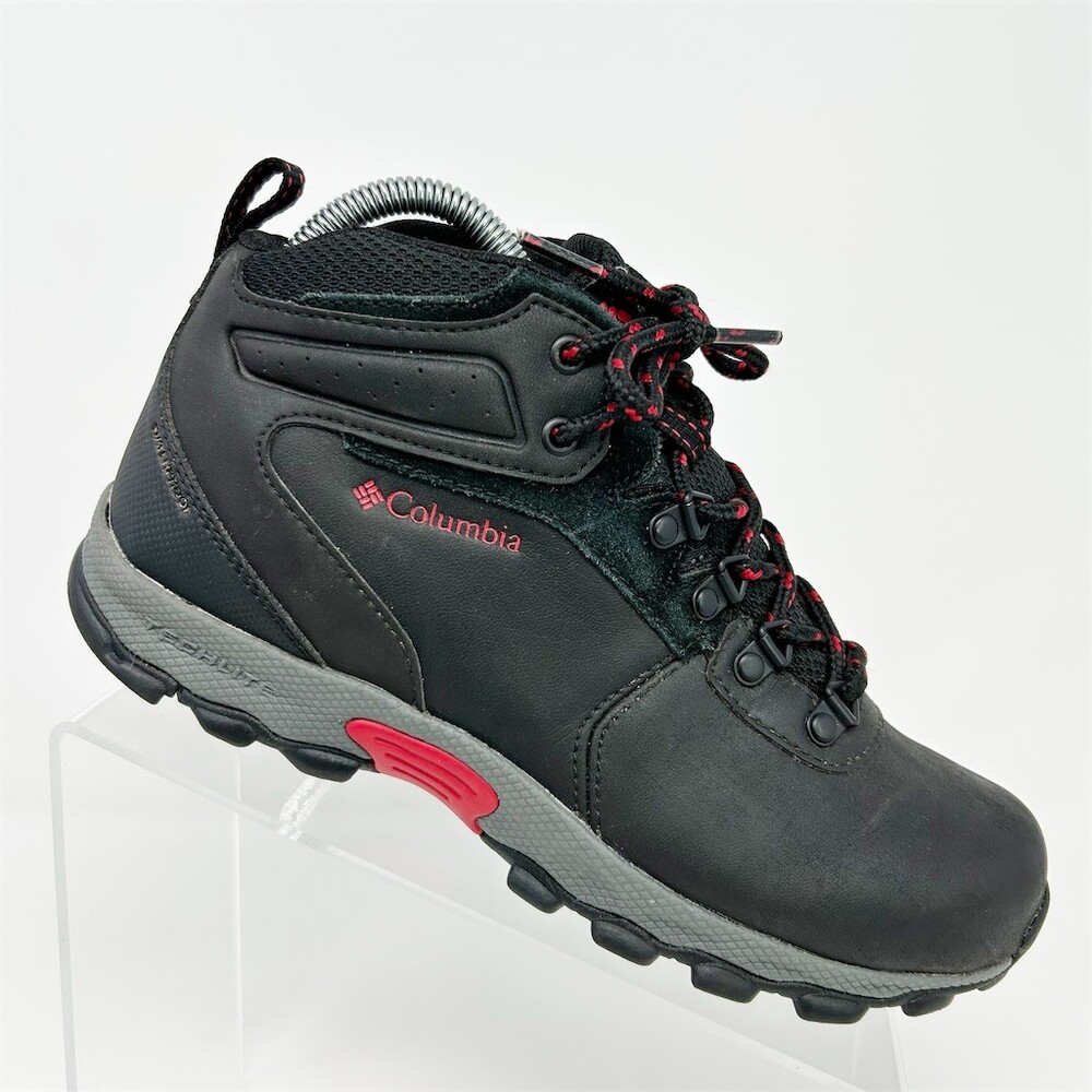 Columbia Newton Ridge Kids Boys Hiking Boots Black/Red Waterproof Size 6